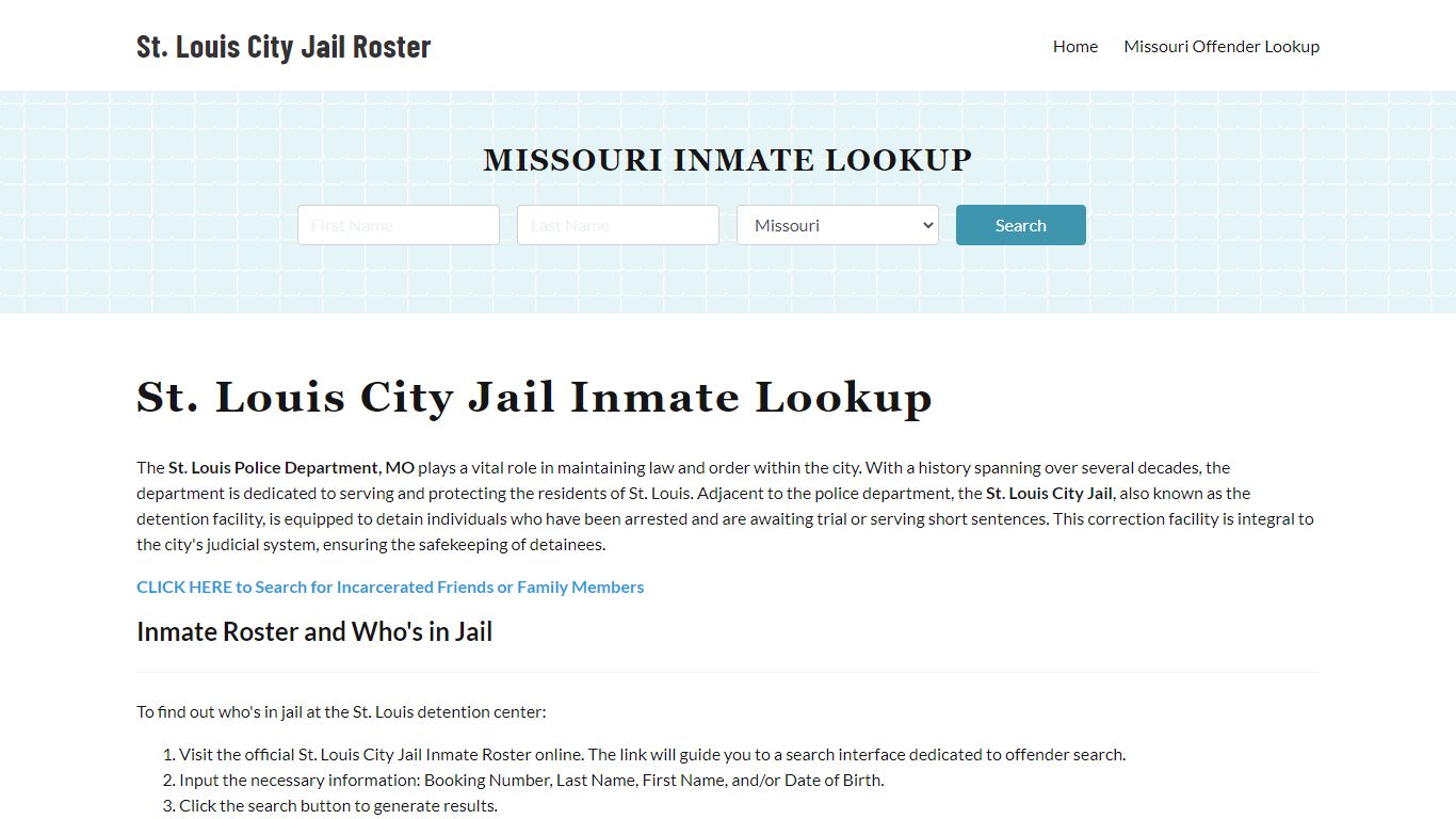 St. Louis Police Department & City Jail, MO Inmate Roster, Arrests ...