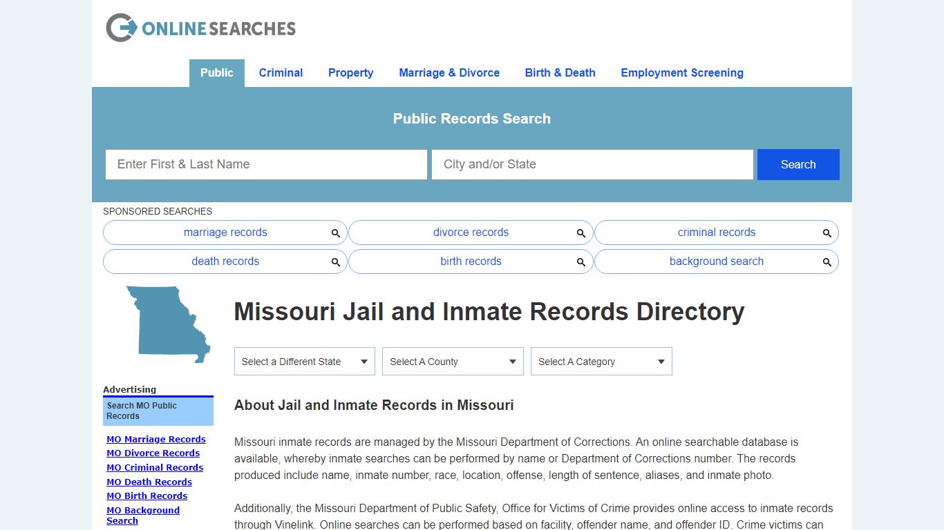 Missouri Jail and Inmate Records Search Directory - OnlineSearches.com